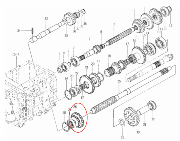 PTO Tandwiel Iseki TX-, TU-Serie 22TX28T 6 splines, Bolens, White, Massey Ferguson, - Afbeelding 6