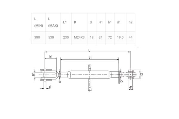 Verstelbare hefstang 220mm, Hefkogel 19mm - Afbeelding 2