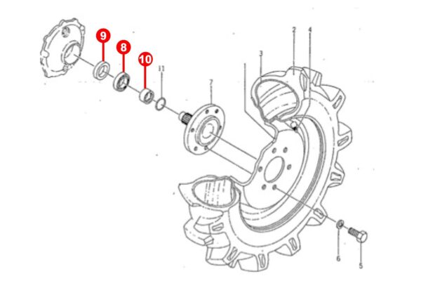Steekaskeerring set 4WD Iseki TE-, TL-Types Bolens G274, 2704, - Afbeelding 5