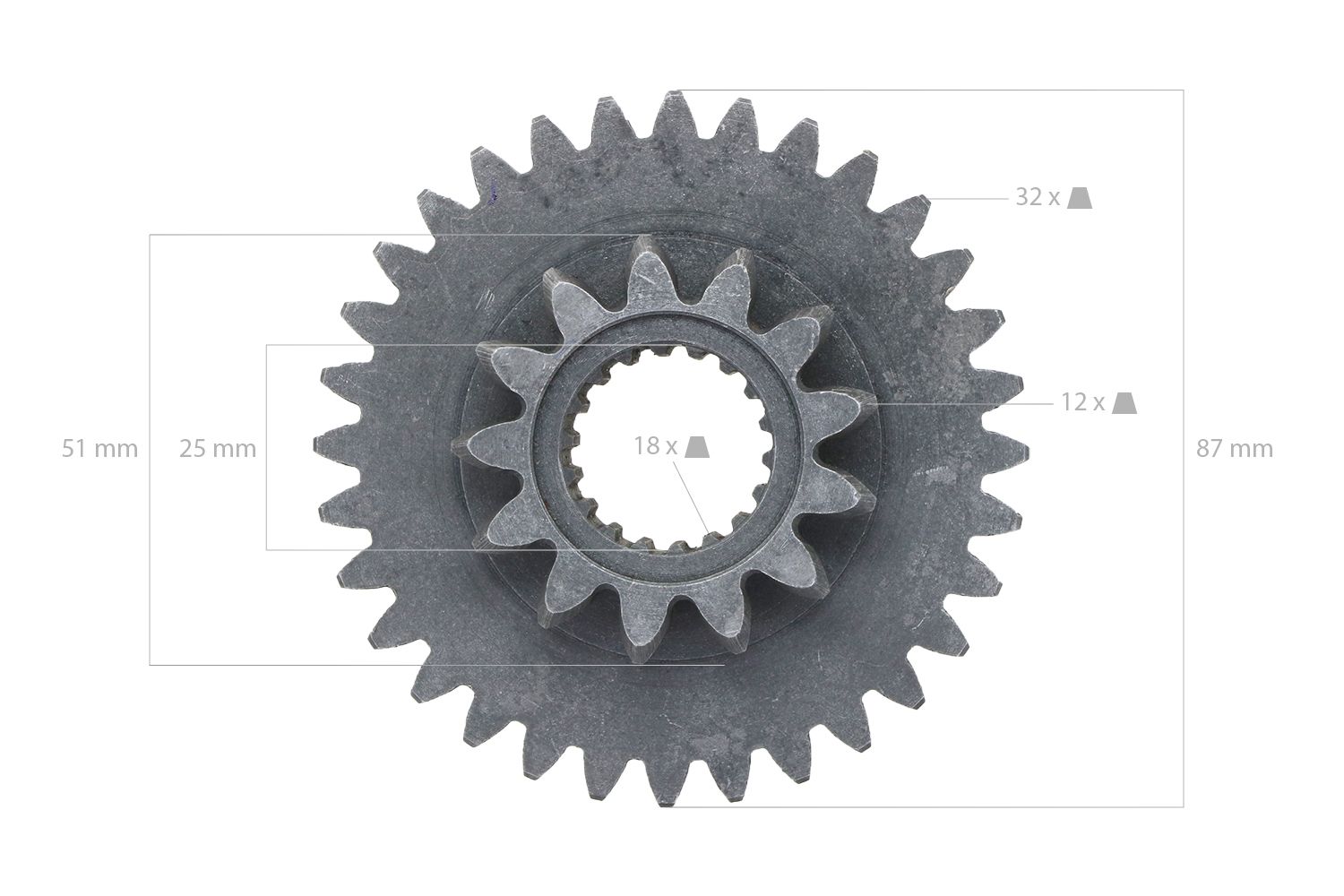 Tandwiel 13Tx32T 18 Splines Kubota B1500, B1502,