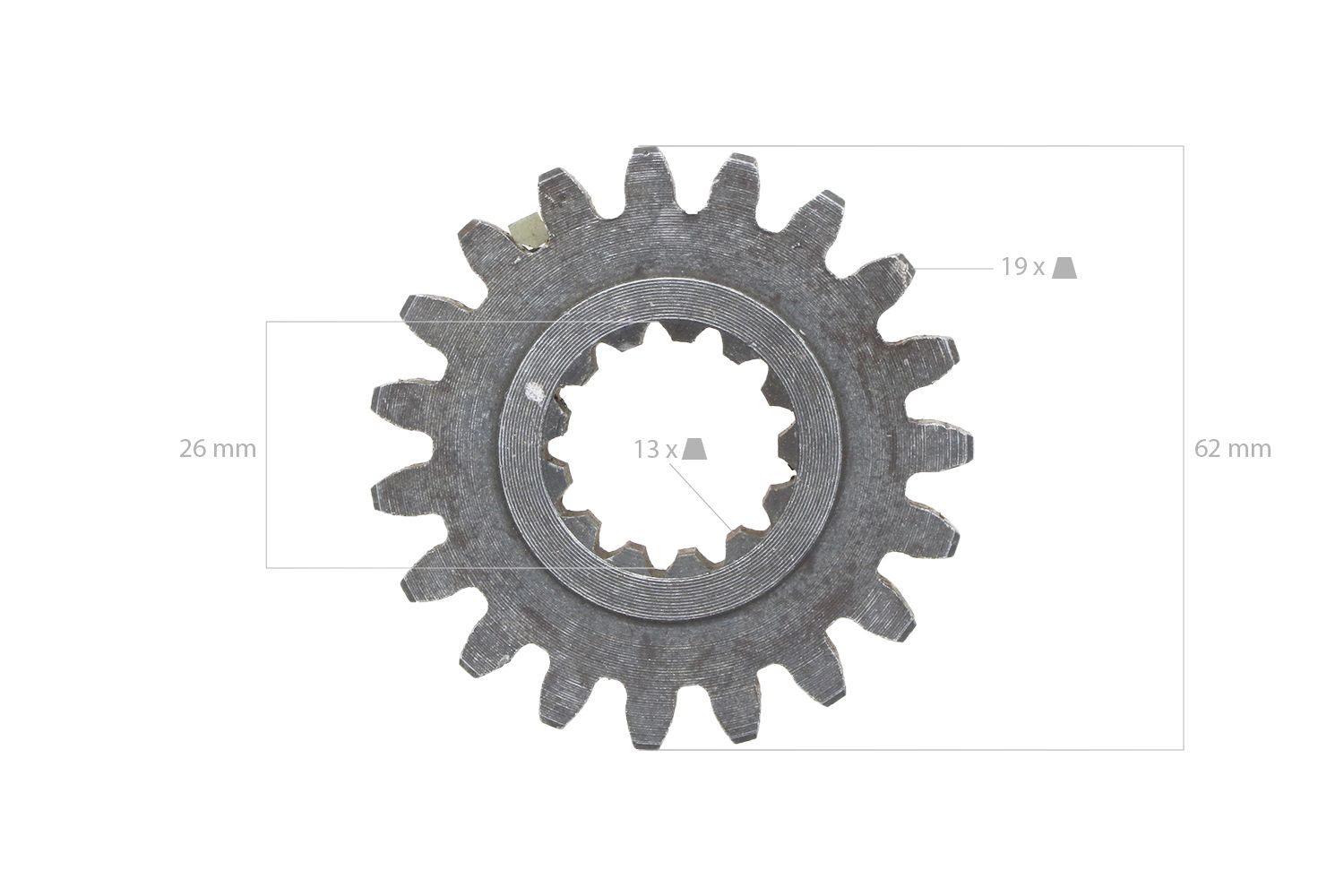Tandwiel 13 / 19 tanden Aftakas Iseki TU-, TX-Types, Bolens, Massey Ferguson, White,
