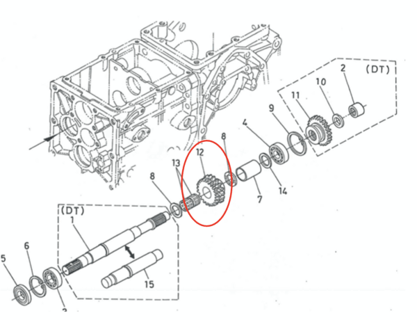 Tandwiel 22TX15T Kubota B40, B1200, B1400, B1402 - Afbeelding 6