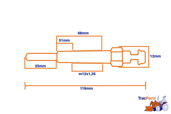 Gloeiplug Iseki TA-, TL-, TU-Types, Isuzu 3AD1, E3AD1, 3AE1, E3AE1, 3AF1, E3AF1, 3AG1, E3AG1, - Afbeelding 2