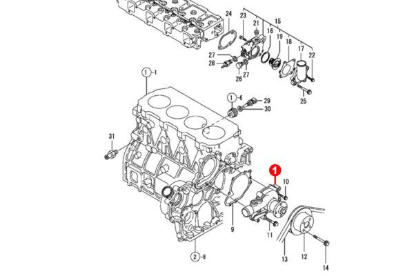 Waterpomp Yanmar 4TNE94, 4TNE94L, 4TNE98, 4TNV94, 4TNV98, 4TNV98T, Komatsu 4D94E, 4D94LE, 4D98E, - Afbeelding 4