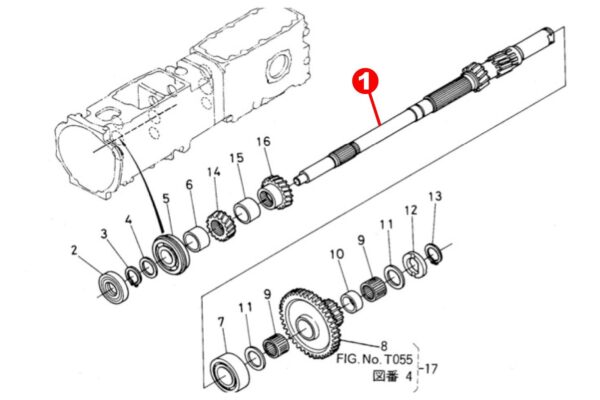 Hoofdas versnellingsbak Kubota L1-Types, L2250, L2550, L2850, - Afbeelding 5