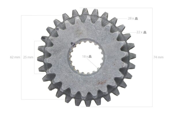 Tandwiel Kubota 22TX28T 18 splines