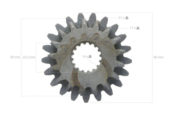Tandwiel 21TX17T 16 splines