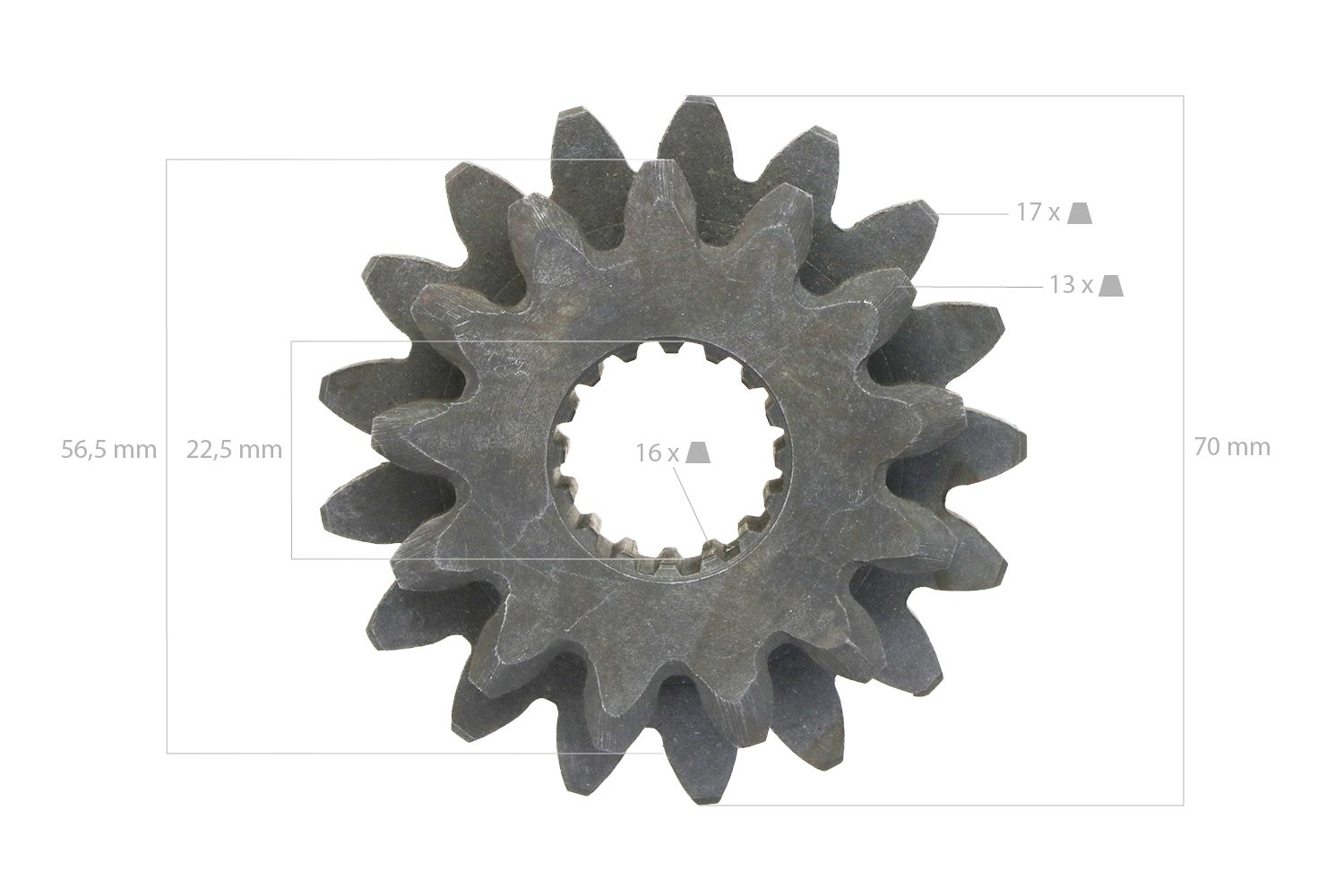Tandwiel 13TX17T 16 Splines Achteras Kubota B1200, B1400