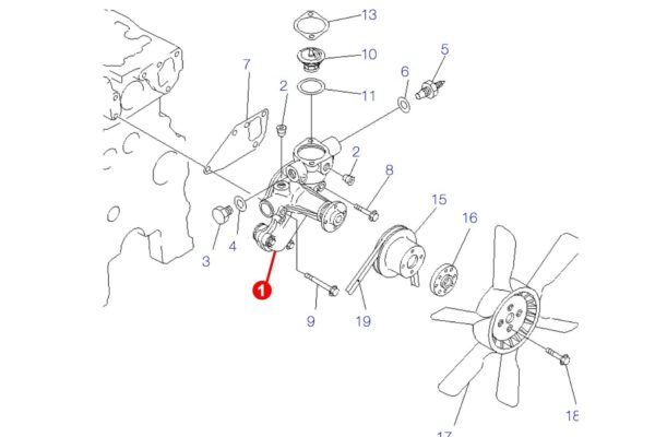 Waterpomp Yanmar 3TN75E, 3TN75L, 3TN78, 3TN84E, 3TNC78E, 3TNC80, 3TNE78, 3TNE82, 3TNE82A, 3TNV75, 3TNV76, 3TNV78, 3TNV82, 3TNV82A, 4TN82E, 4TNE82, 4TNV82, Komatsu - Afbeelding 5