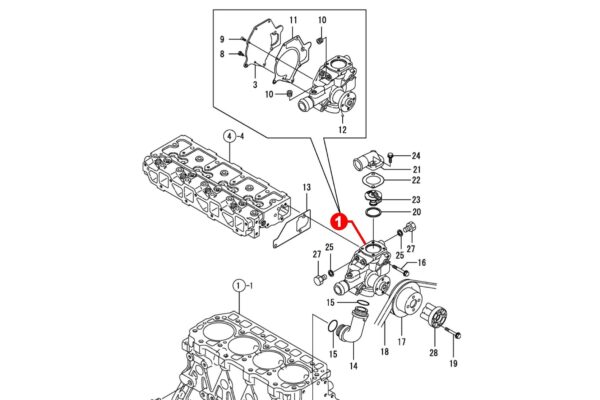 Waterpomp Yanmar 4TNE92, 4TNE94, 4TNE98, 4TNV94L, 4TNV98, Komatsu 4D92E, 4D94E, S4D94E, 4D94L, 4D94LE, 4D98E, - Afbeelding 8