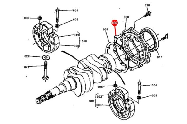Pakking krukaskeerringhouder Kubota D1100A, DH1101, D1102, D1301, D1302, D1402, F2302, S2200, S2600, S2602, S2800, V1500, V1501, V1701, V1702, V1902, Z750, Z751, Z851, - Afbeelding 2