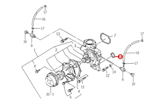 Afdichting waterpomp Iseki / Isuzu 3AD1, E3AD1, 3AE1, E3AE1, 3AF1, E3AF1, 3AG1, E3AG1, Bolens G-Types, Massey Ferguson 1250, 1260, - Afbeelding 4