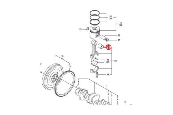 Pistonpenlager STD Yanmar 4TNE92, 4TNE94, 4TNE98, 4TNV92, 4TNV94, 4TNV98, Komatsu 4D92E, 4D94E, 4D98E, S4D98E, - Afbeelding 3