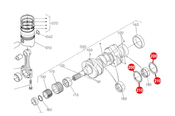 Axiaallagerset Krukas STD 52mm Kubota passend op DIV. 2, 3, 4, 5, 6 Cilinder motoren - Afbeelding 3