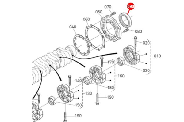 Krukaskeerring (achterste) Kubota D1102, D1301, D1302, D1402, D1403, D1503, D1703, D1803, V1702, V1902, V1903, V2003, V2203, V2403, - Afbeelding 5