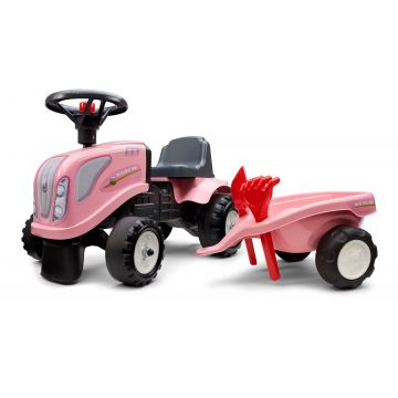 Roze New-Holland Looptractor met aanhanger en gereedschap